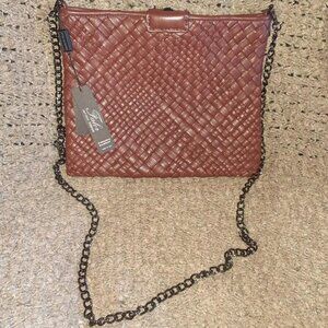 FALOR Firenze ITALY-Hand Woven Brick Red/Brown Leather Crossbody/Clutch/Shoulde